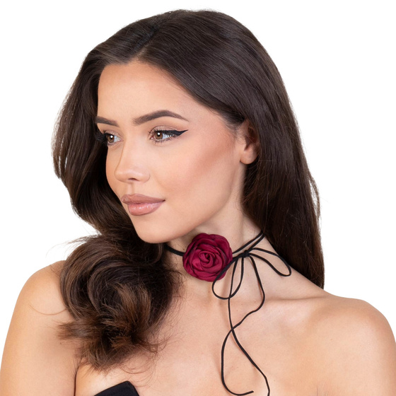 CHOKER Naszyjnik ozdobny KWIAT na szyję róża na rzemyku elegancki