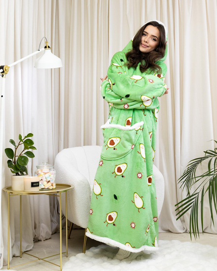 KOCOBLUZA KOC BLUZA CIEPŁA 2w1 GRUBA XXL FUTRZAK POLAR z kapturem OVERSIZE