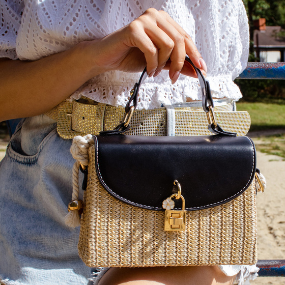 TOREBKA SŁOMIANA mała KOSZYK na ramię boho KUFEREK letnia SŁOMKOWA