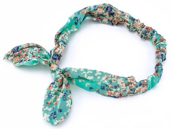 OPASKA DO WŁOSÓW na gumce KWIATY kokarda MIĘTOWA