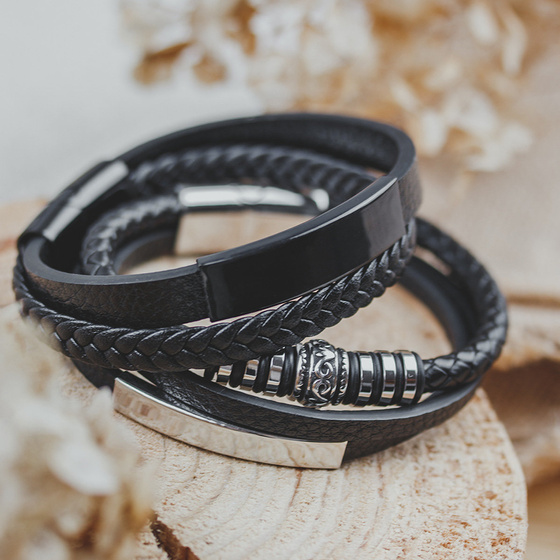 Bransoletka MĘSKA STAL SZLACHETNA 316L SKÓRA