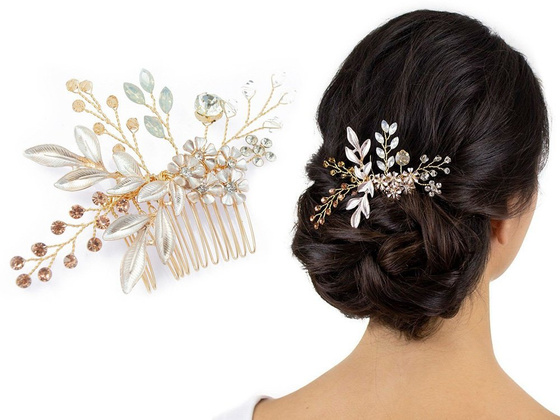 OZDOBA do włosów ŚLUBNA grzebyk CYRKONIE złota