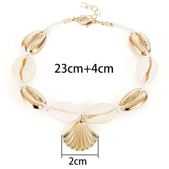 BRANSOLETKA NA NOGĘ boho MUSZLE LATO złota