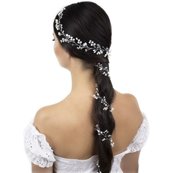 OZDOBA DO WŁOSÓW długa ŚLUBNA SREBRNA - 50cm