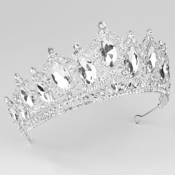 DIADEM Korona Tiara MISS GLOW ŚLUBNY srebrny cyrkonie KRYSZTAŁY