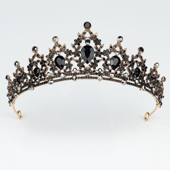 DIADEM Korona Tiara MISS GLOW Wieczorowy CZARNE cyrkonie KRYSZTAŁY