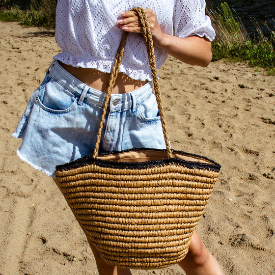 TOREBKA damska DUŻA SŁOMKOWA pleciona na ramię TORBA PLAŻOWA koszyk