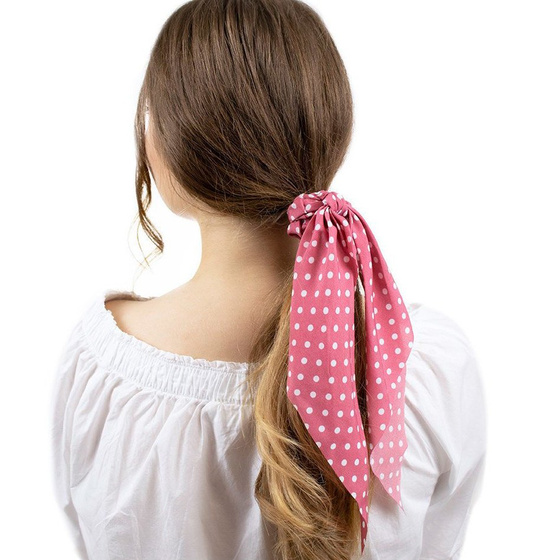 GUMKA do włosów APASZKA kropki RÓŻOWA scrunchies