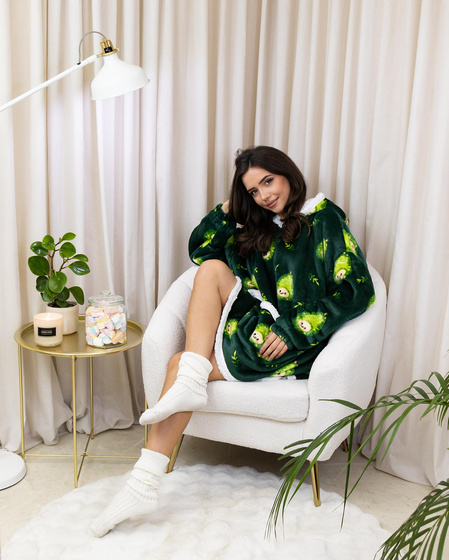 KOCOBLUZA KOC BLUZA CIEPŁA 2w1 GRUBA XXL FUTRZAK POLAR z kapturem OVERSIZE