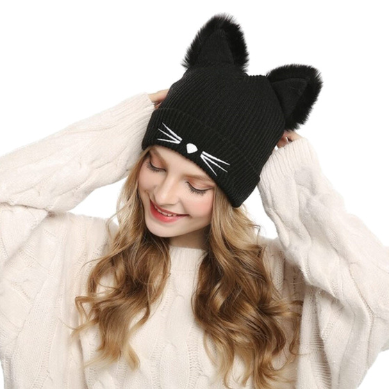 CZAPKA zimowa KOCIE USZY damska ciepła kot MŁODZIEŻOWA