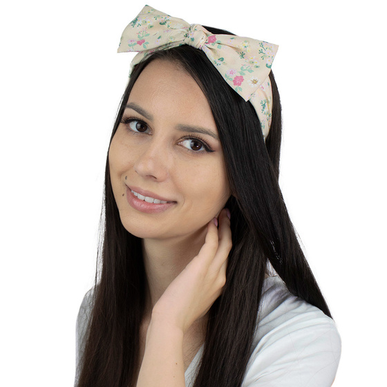 OPASKA do włosów KWIATY węzeł BEŻ kokarda SUPEŁ