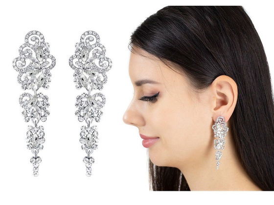 KOLCZYKI srebrne CYRKONIE kryształki ŚLUBNE długie