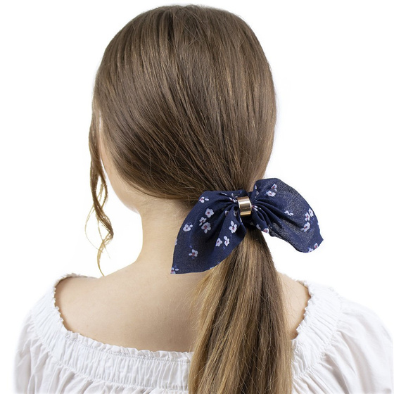 GUMKA do włosów FROTKA kwiaty SCRUNCHIES granatowa