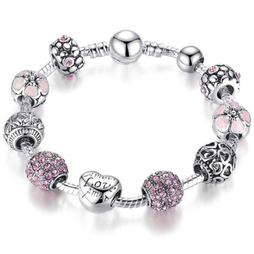 Bransoletka damska SREBRNA modułowa RÓŻ CHARMS