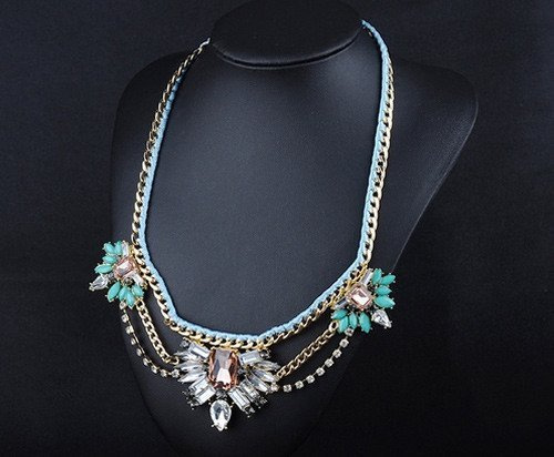 NASZYJNIK złoto turkusowy RÓŻOWE KRYSZTAŁY kolia