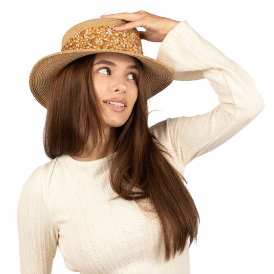 KAPELUSZ DAMSKI Alessio słomkowy boho lato plaża KOKARDA słomiany