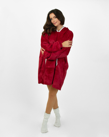 KOCOBLUZA KOC BLUZA CIEPŁA 2w1 GRUBA XXL FUTRZAK POLAR z kapturem OVERSIZE