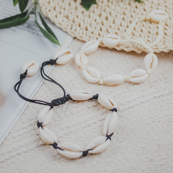 BRANSOLETKA damska sznurek MUSZLE muszelki KREMOWA