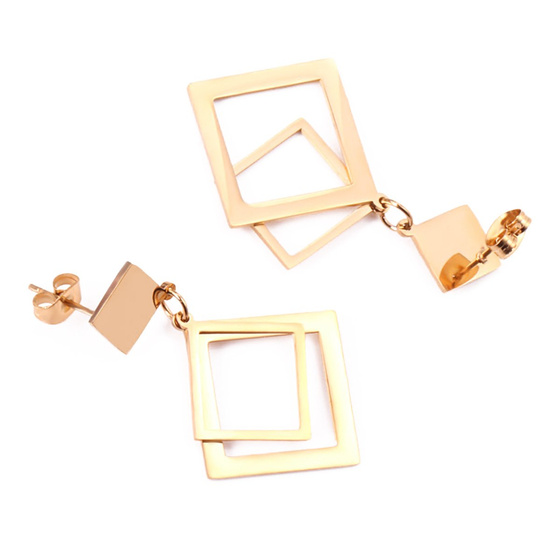 KOLCZYKI damskie romby STAL SZLACHETNA POZŁACANA