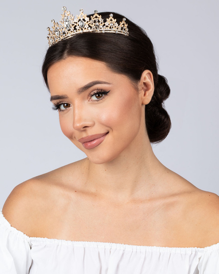 DIADEM Korona Tiara MISS GLOW ŚLUBNY ZŁOTY cyrkonie KRYSZTAŁY