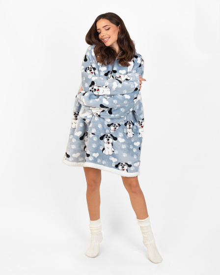 KOCOBLUZA KOC BLUZA CIEPŁA 2w1 GRUBA XXL FUTRZAK POLAR z kapturem OVERSIZE