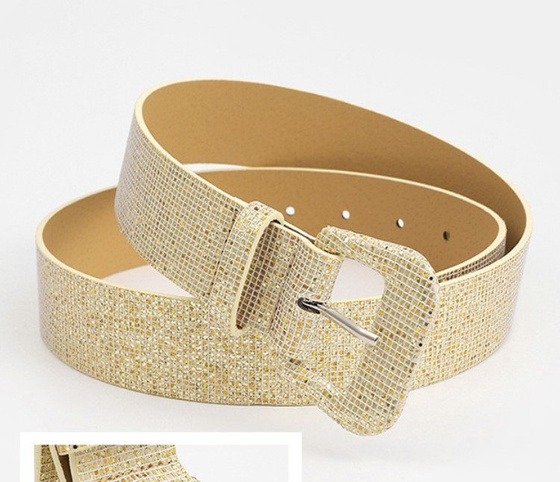 DAMSKI pasek do spodni KLAMRA klasyczny brokatowy