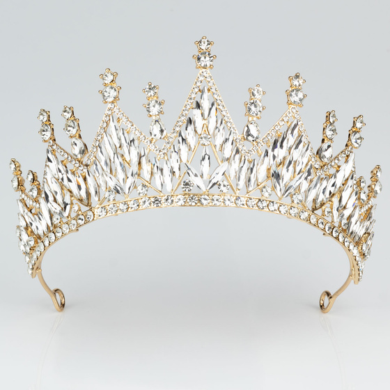 DIADEM Korona Tiara MISS GLOW ŚLUBNY ZŁOTY cyrkonie KRYSZTAŁY