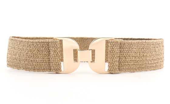 PASEK PLECIONY damski Alessio słomiany BEŻOWY ELASTYCZNY LATO rozmiar S