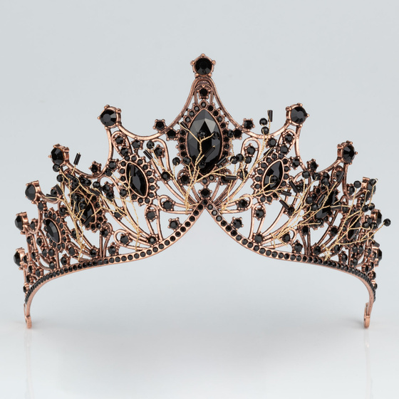 DIADEM Korona Tiara MISS GLOW Wieczorowy CZARNE cyrkonie KRYSZTAŁY