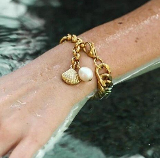 Bransoletka muszelka STAL SZLACHETNA POZŁACANA