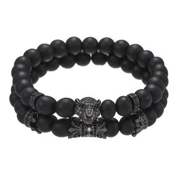 BRANSOLETKI MĘSKIE czarne KORALIKI podwójna