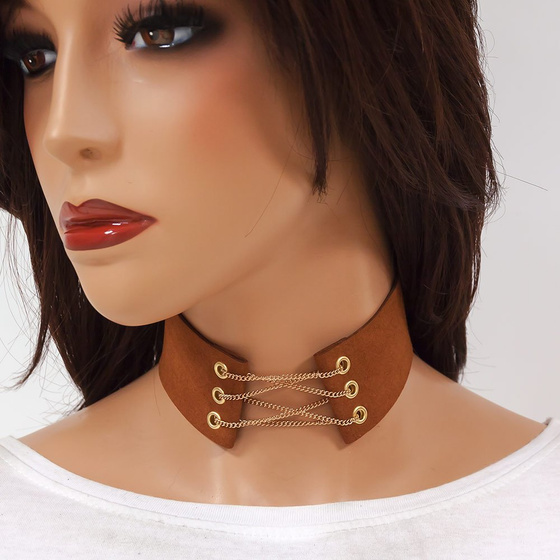 Choker NASZYJNIK przeplatany brązowy