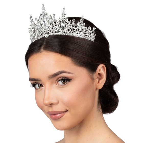 DIADEM Korona Tiara MISS GLOW ŚLUBNY srebrny cyrkonie KRYSZTAŁY