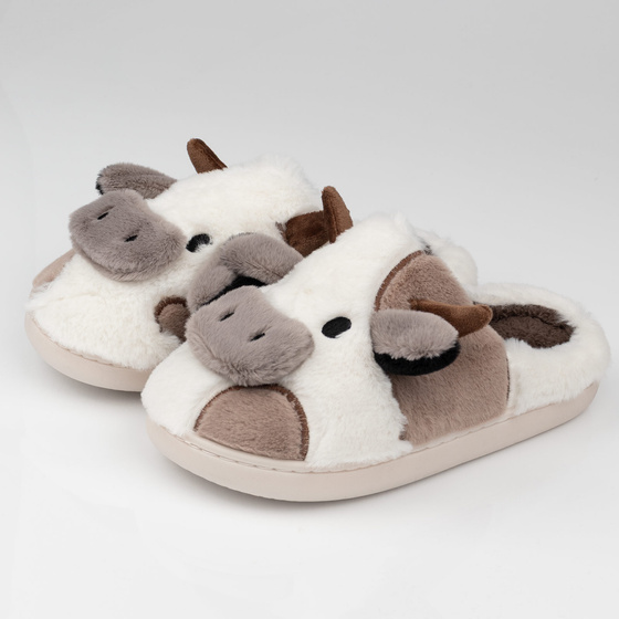 KAPCIE damskie Ciepłe PLUSZOWE CIAPY OCIEPLANE KROWA KRÓWKA r. 35-36