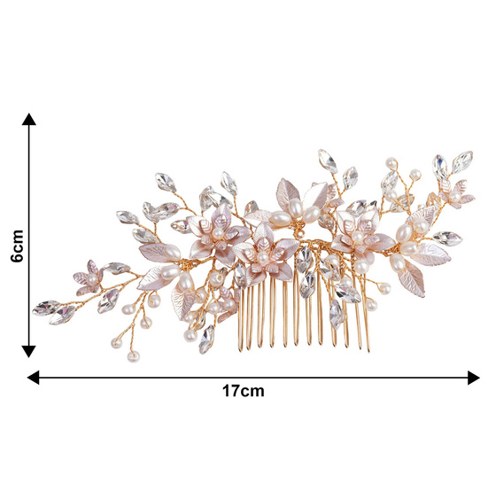 Ozdoba ślubna do włosów GRZEBYK ŚLUB KRYSZTAŁKI KWIATY