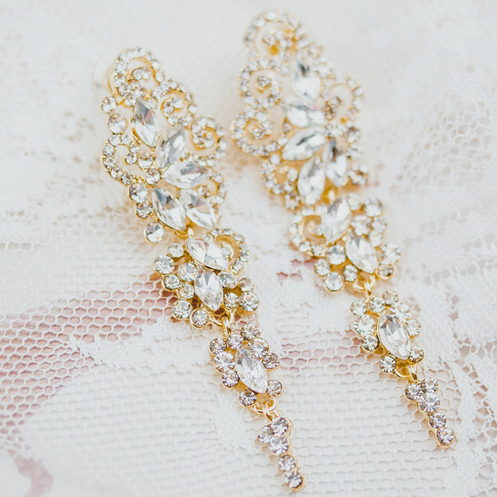 KOLCZYKI złote CYRKONIE wiszące ŚLUBNE długie