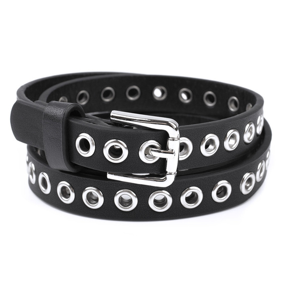 PASEK do spodni damski CZARNY klamra KÓŁKA wąski