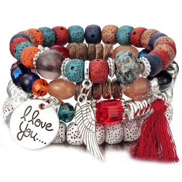 BRANSOLETKI koraliki SKRZYDŁO czerwone I LOVE YOU