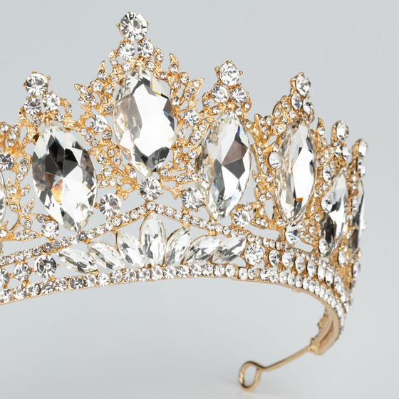 DIADEM Korona Tiara MISS GLOW ŚLUBNY ZŁOTY cyrkonie KRYSZTAŁY