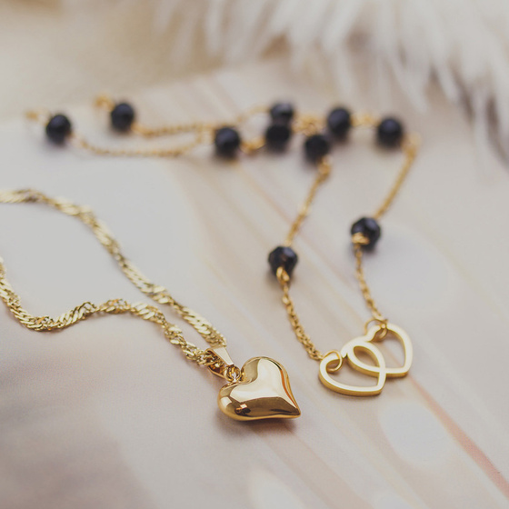 Naszyjnik długi STAL SZLACHETNA POZŁACANA serce