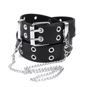 PASEK DAMSKI do spodni CZARNY klamra ŁAŃCUCH kółka