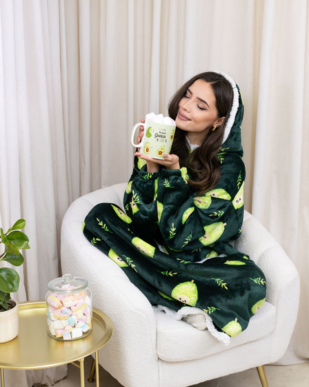 KOCOBLUZA KOC BLUZA CIEPŁA 2w1 GRUBA XXL FUTRZAK POLAR z kapturem OVERSIZE