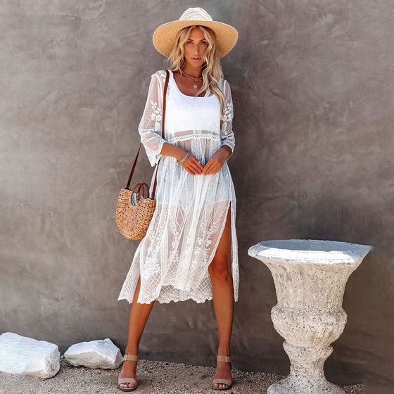 NARZUTKA plażowa PAREO letnia TUNIKA boho BIAŁA