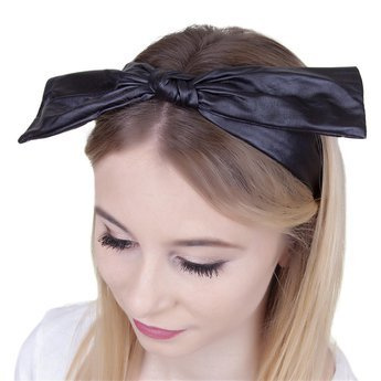 OPASKA DO WŁOSÓW skóra DUŻA KOKARDA węzeł CZARNA