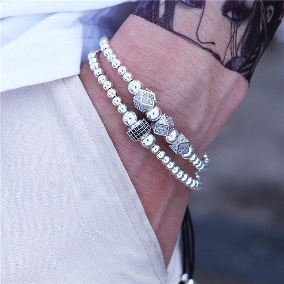 Bransoletka MĘSKA podwójna KORALIKI srebrna