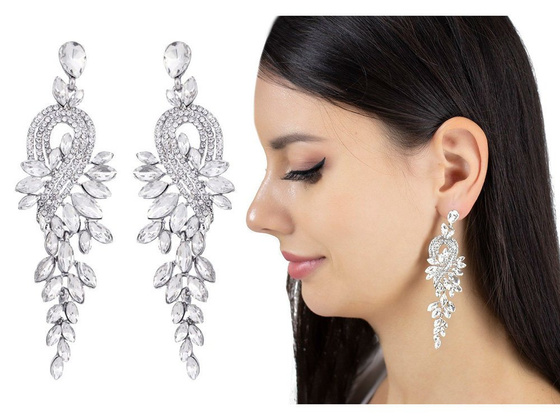 KOLCZYKI srebrne WISZĄCE kryształki ŚLUBNE długie