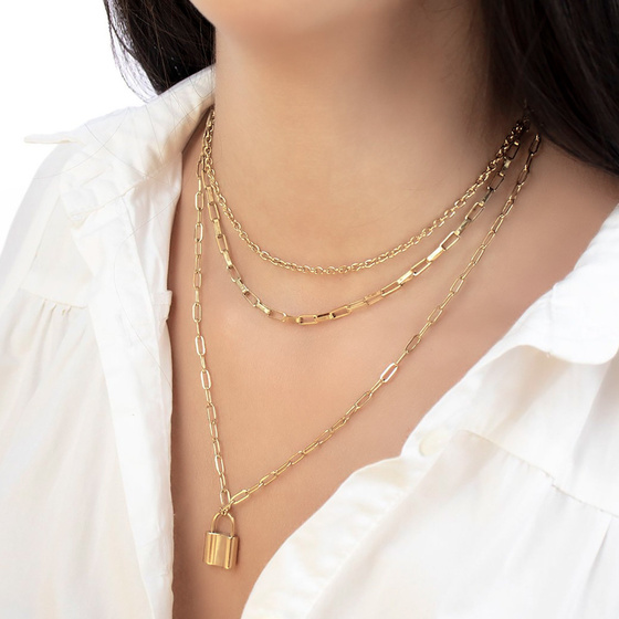 Naszyjnik damski kłódka STAL SZLACHETNA POZŁACANA