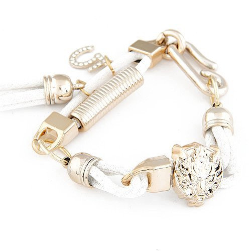 BRANSOLETKA sznurek podkowa chwost lew biała