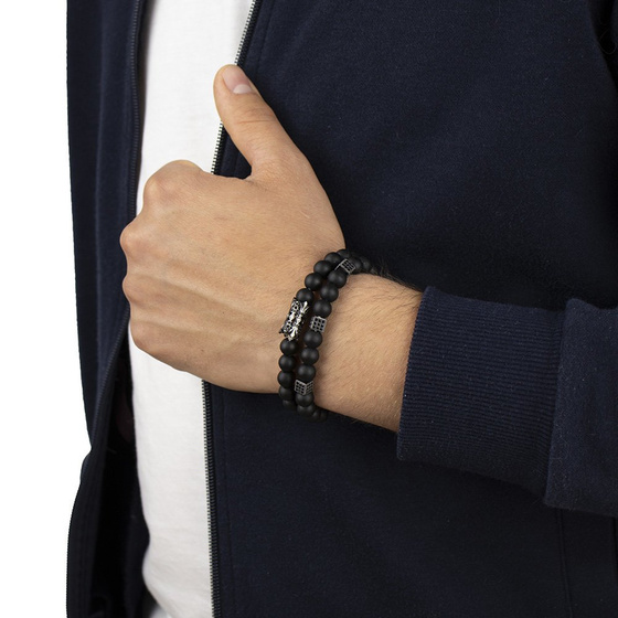 BRANSOLETKI MĘSKIE podwójne KORALIKI czarne