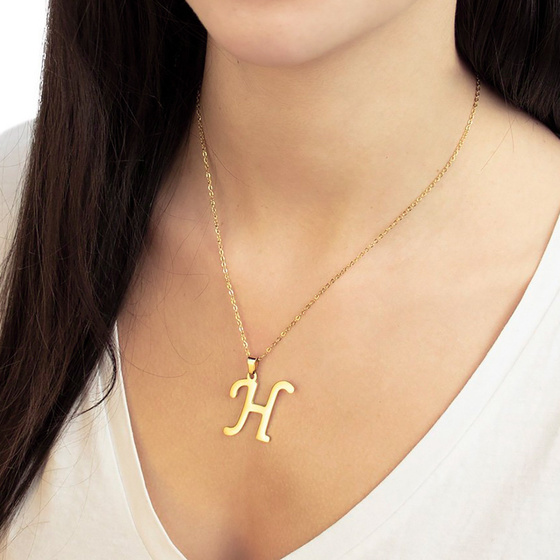 NASZYJNIK litera H STAL SZLACHETNA POZŁACANA